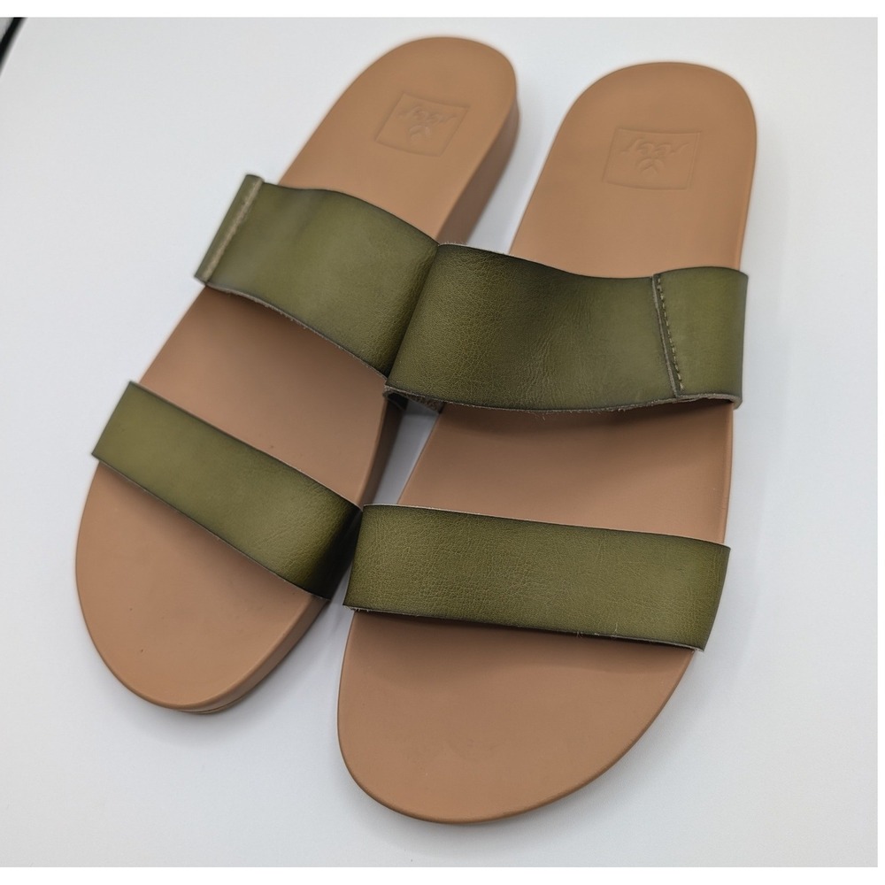 Reef Vista Olive Green Double Strap Slide Sandals Womens 11 Metallic Tan Sole